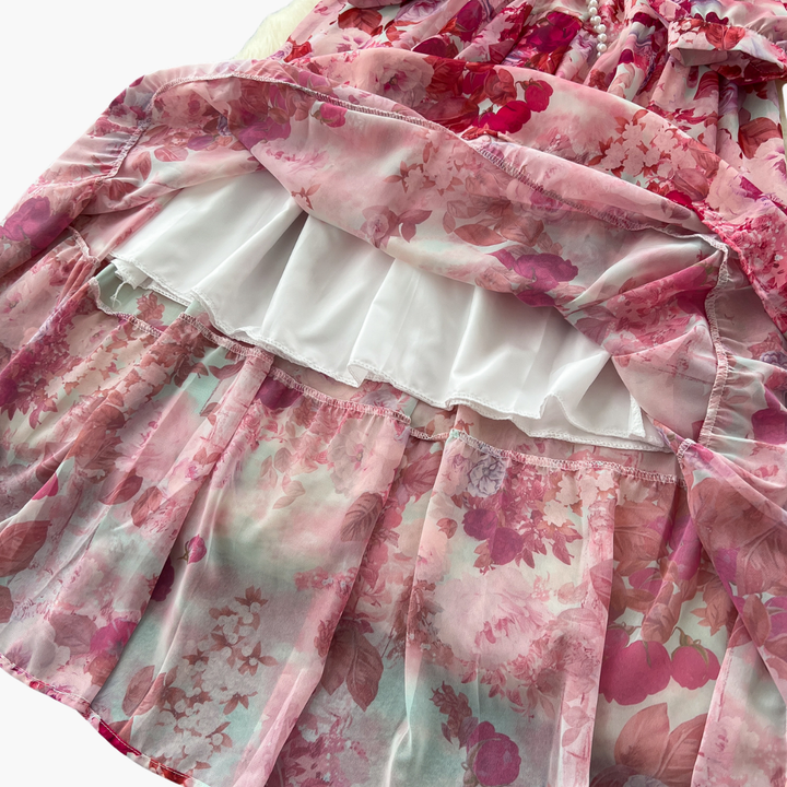 Abito Lungo Donna Floreale Rosa Chiffon Elegante Estivo Casual | Altivaro