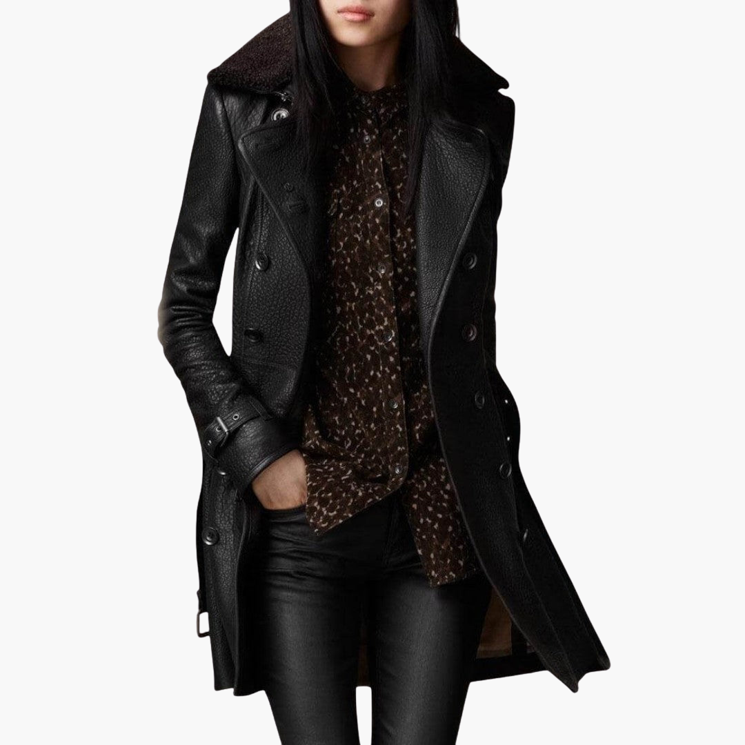 Cappotto Donna Doppiopetto Invernale in Pelle con Colletto | Altivaro