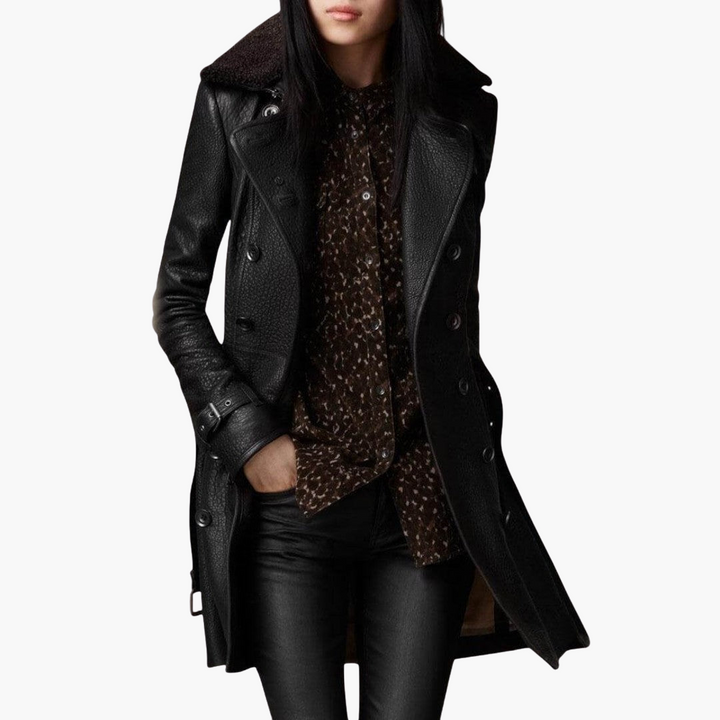 Cappotto Donna Doppiopetto Invernale in Pelle con Colletto | Altivaro