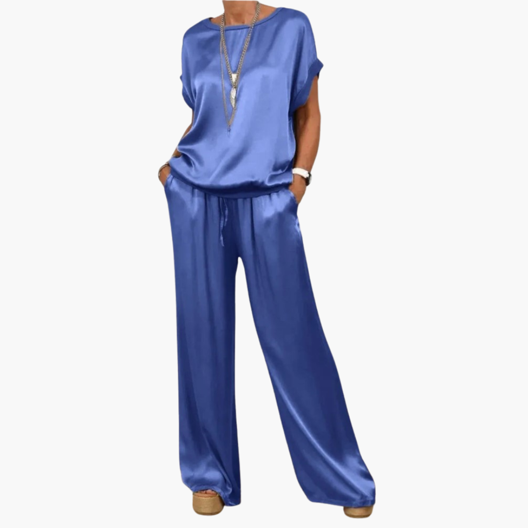 Elegant Women's Set in Satin with Wide Pants | Altivaro