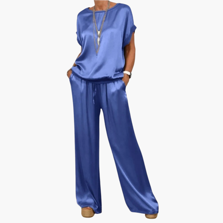 Elegant Women's Set in Satin with Wide Pants | Altivaro