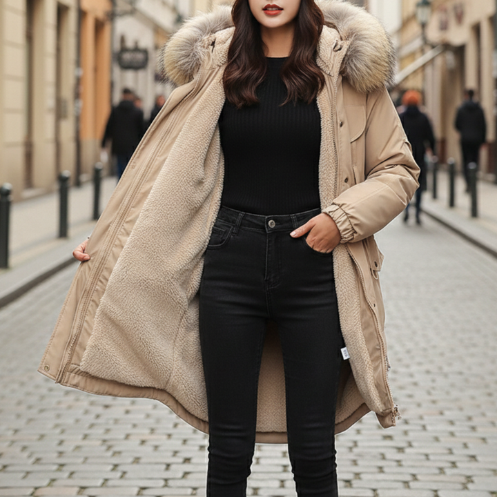 Damen Winterdaunenjacke mit Kapuze aus Kunstpelz | Altivaro