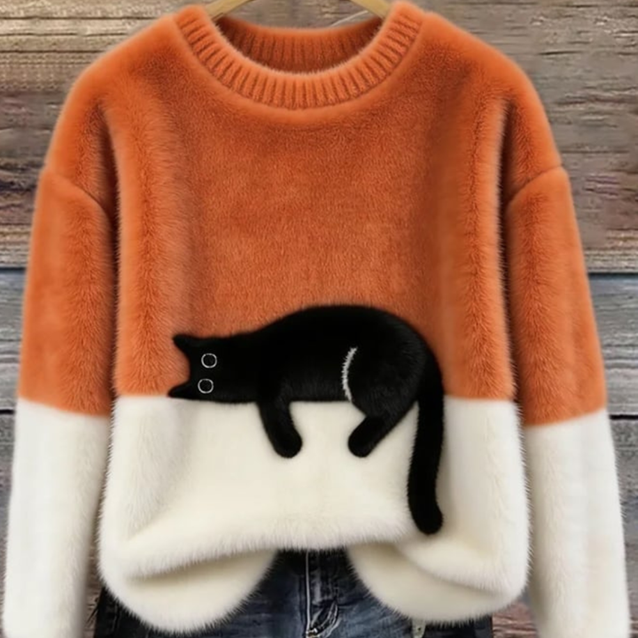 Maglione Donna Effetto Peluche con Motivo Gatto Girocollo | Altivaro