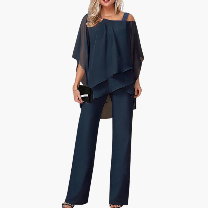 Elegant Women's Set with Asymmetric Blouse and Wide Pants | Altivaro