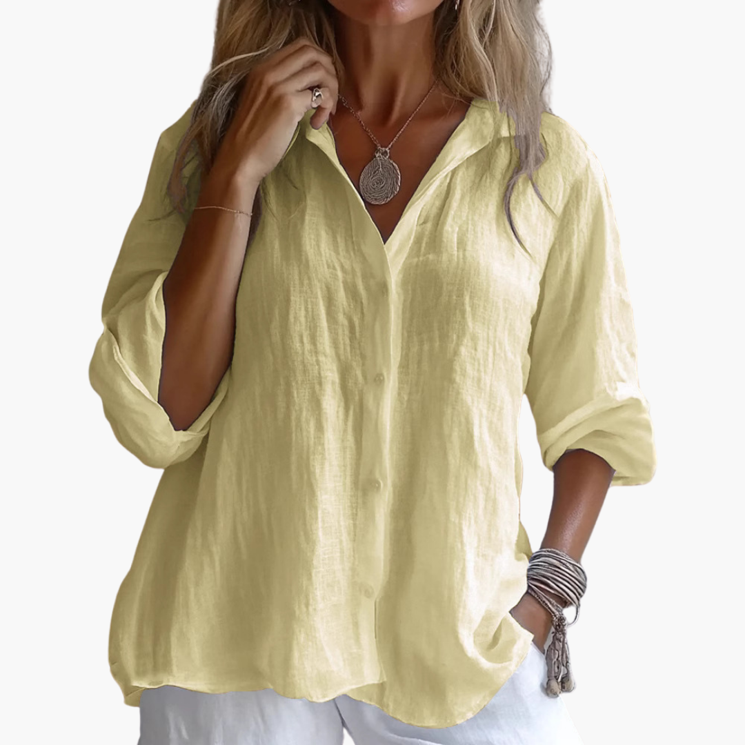 Camicia in lino da donna a maniche lunghe scollo V | Altivaro-Altivaro
