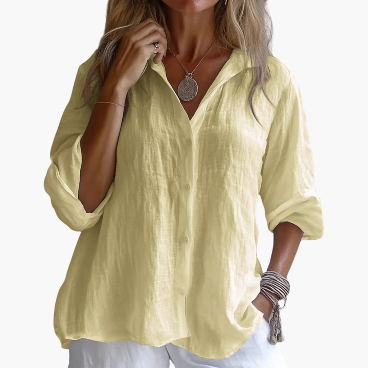 Camicia in lino da donna a maniche lunghe scollo V | Altivaro-Altivaro