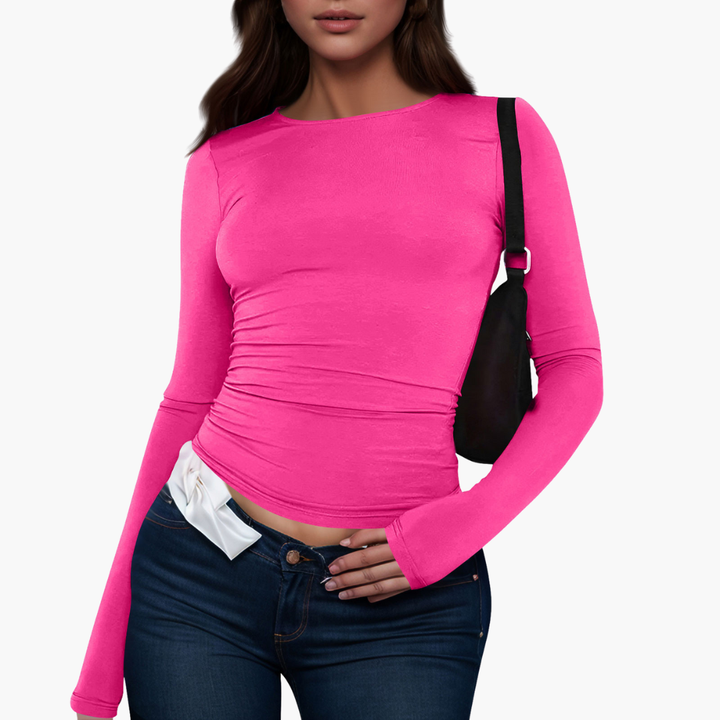 Maglia Donna Maniche Lunghe Aderente con Arricciatura Laterale | Altivaro