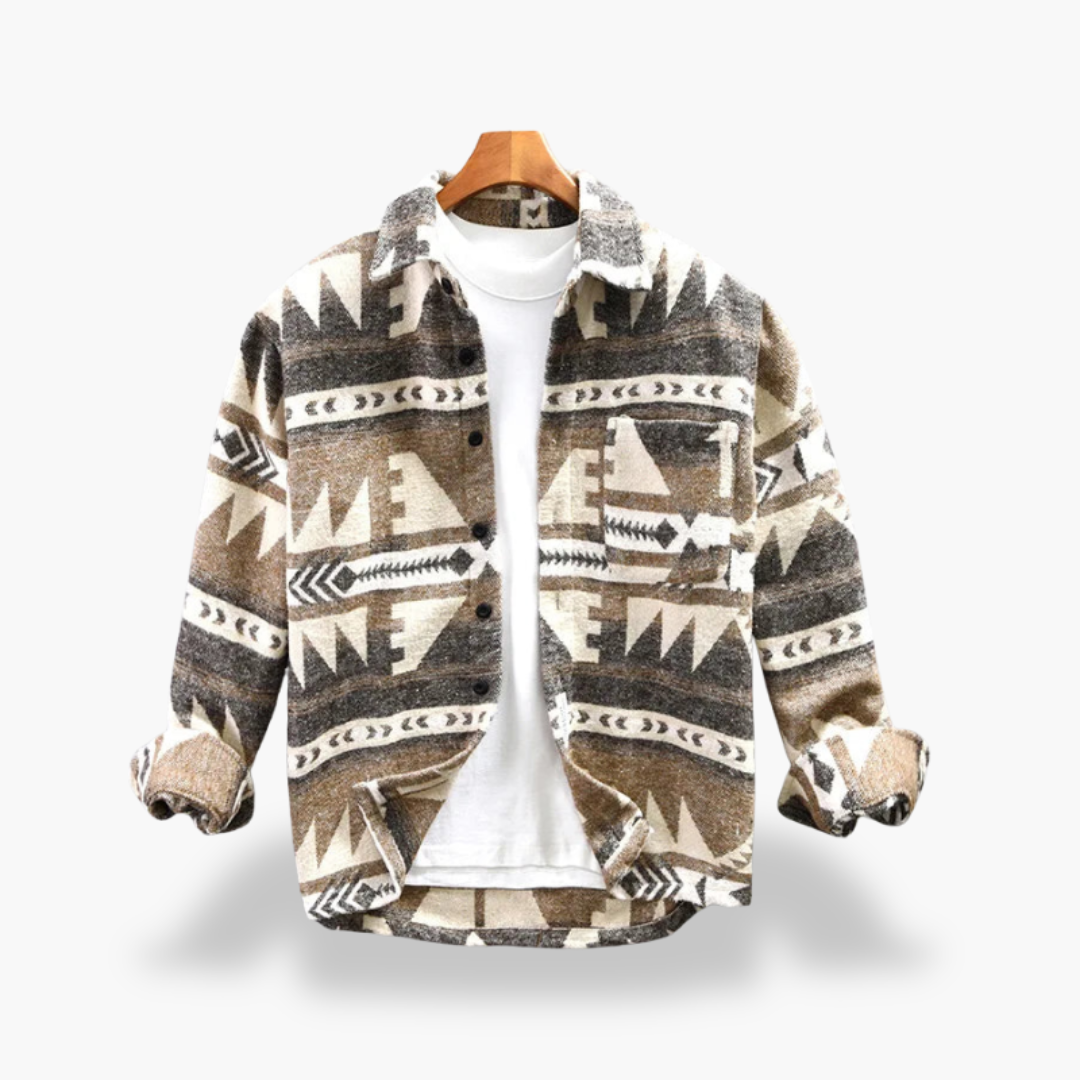 Men's Fleece Shirt with Geometric Pattern and Collar | Altivaro