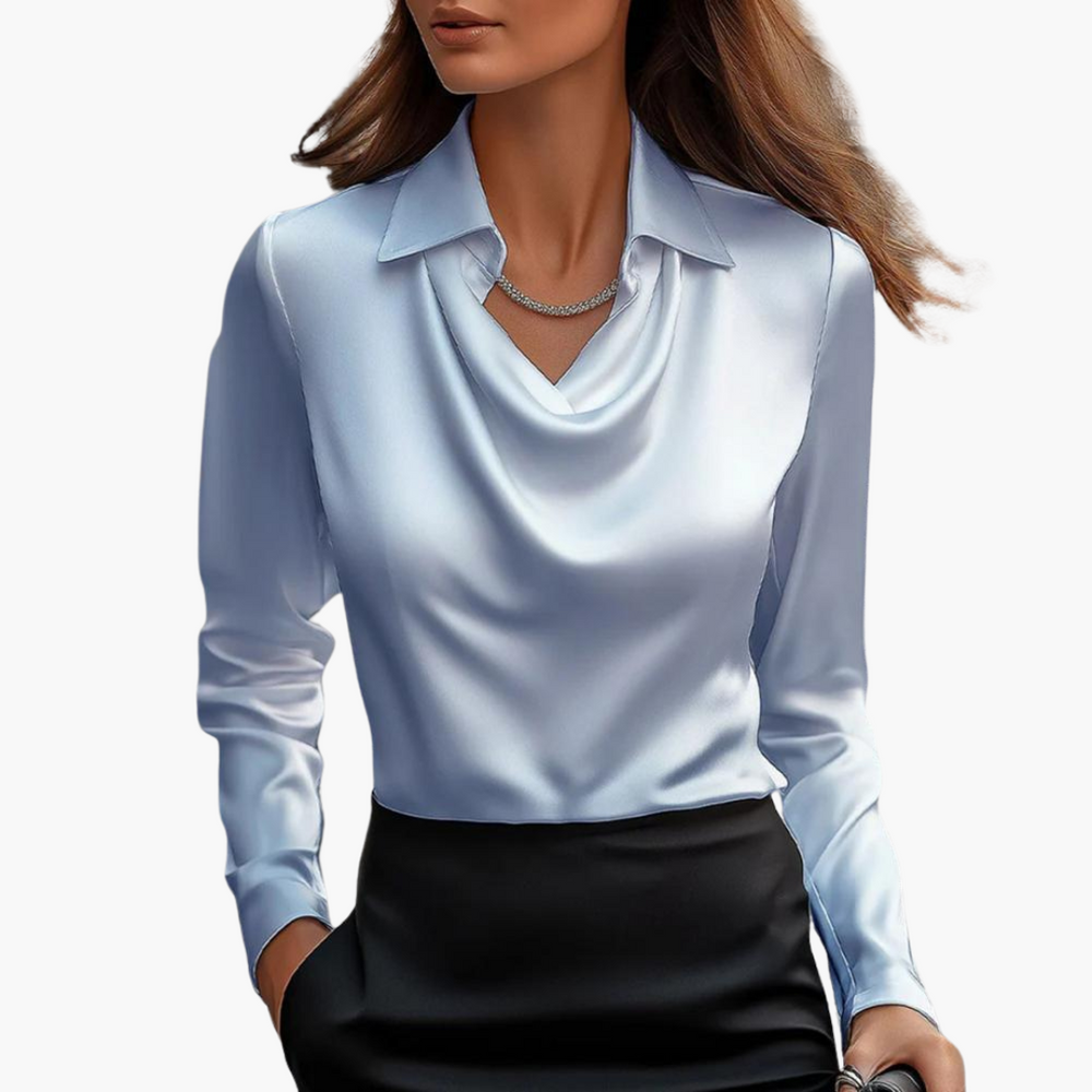 Donna Camicia Raso Elegante Scollo Drappeggiato Manica Lunga | Altivaro-Altivaro