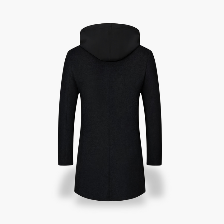 Cappotto Uomo Nero con Cappuccio e Bottoni | Altivaro