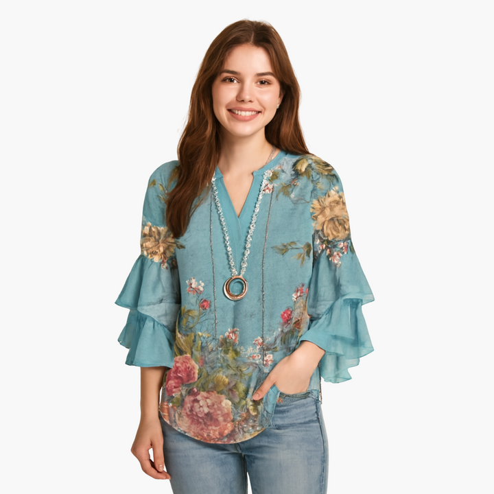 Blusa Donna Floreale Maniche Volant Estiva | Altivaro