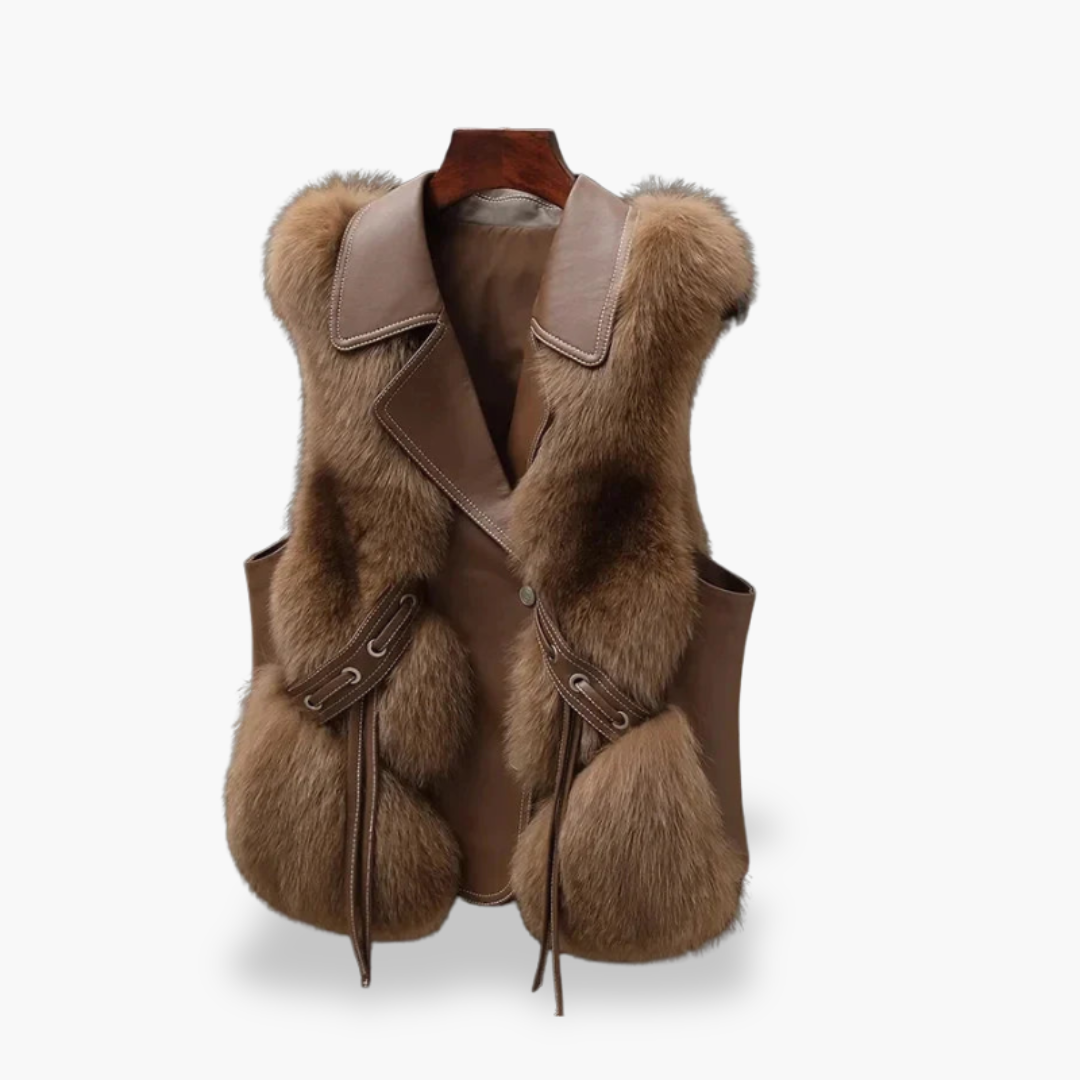 Women's Jacket Vest with Fur and Leather Collar | Altivaro