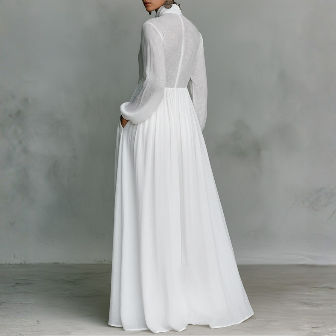 Long White Dress for Women in Mixed Fabric | Altivaro