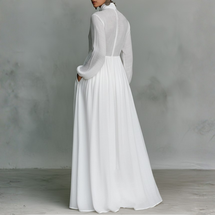 Long White Dress for Women in Mixed Fabric | Altivaro