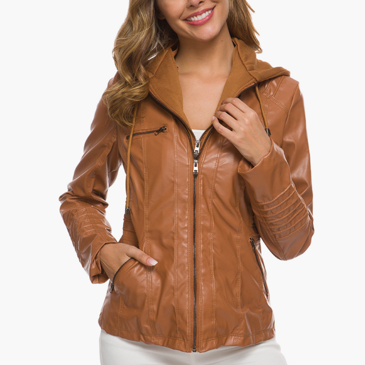 Giacca Donna in Ecopelle con Cappuccio e Zip Slim Fit | Altivaro