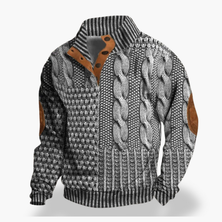 Maglione Uomo con Dettagli in Pelle e Collo Alto | Altivaro