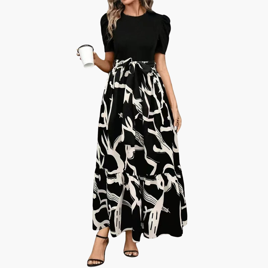 Abito Lungo Donna Elegante Bicolore Floreale | Altivaro