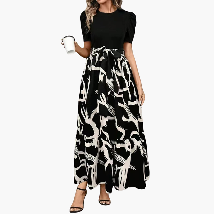 Abito Lungo Donna Elegante Bicolore Floreale | Altivaro