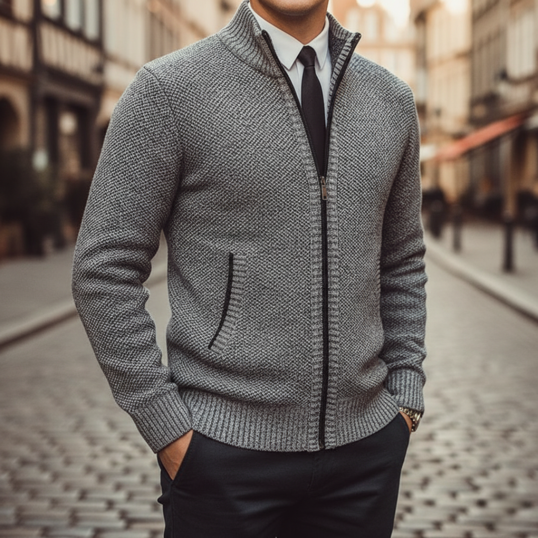 Herrenpullover Wolle Reißverschluss Gestrickter Cardigan | Altivaro