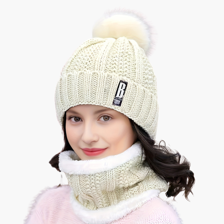 Winter Hat with Pompon and High Neck Knit for Women | Altivaro