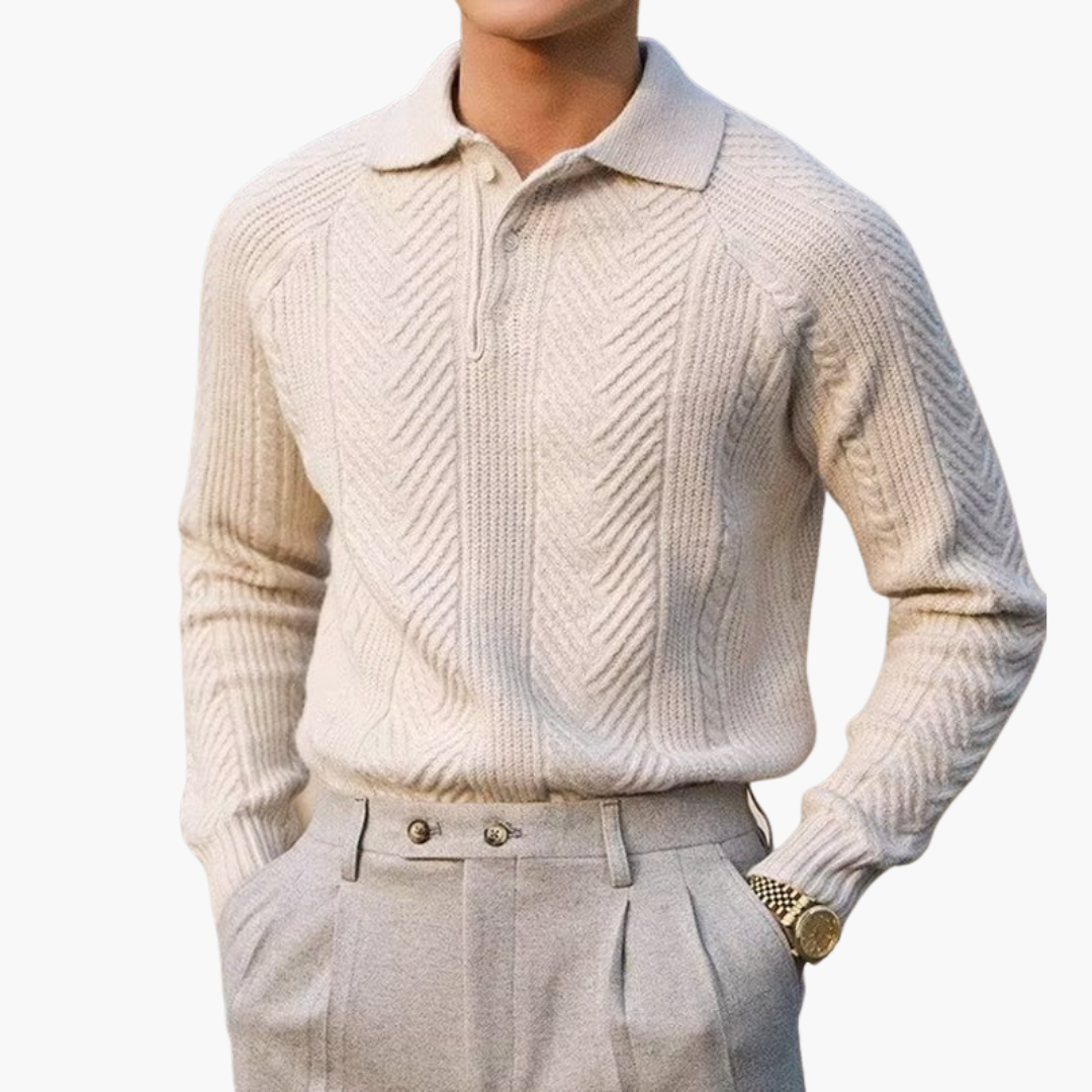 Men's knitted cardigan with high collar and buttons | Altivaro