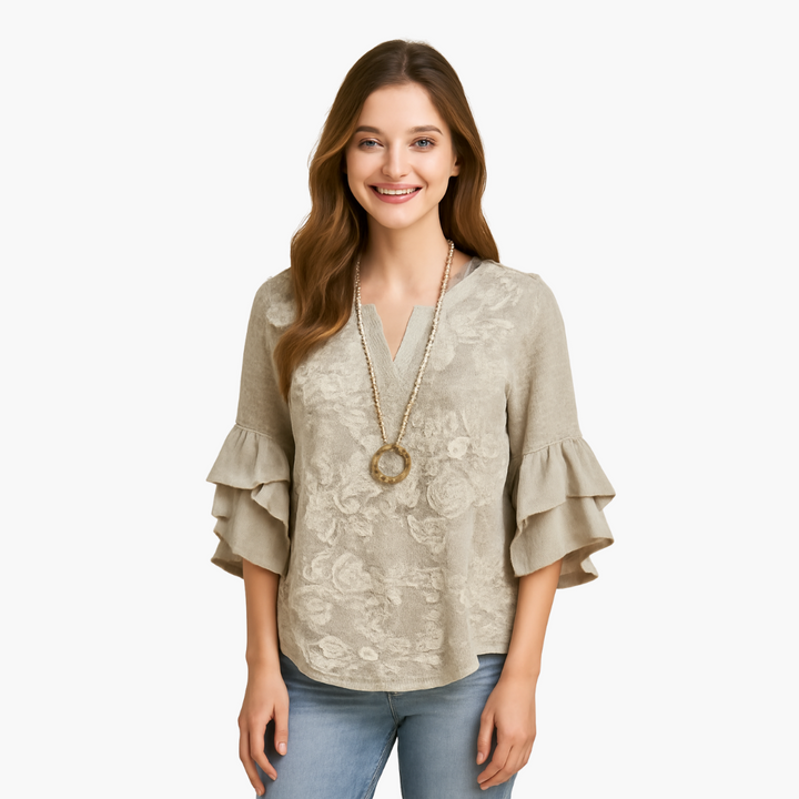 Blusa Donna con Ricamo Floreale in Lino | Altivaro