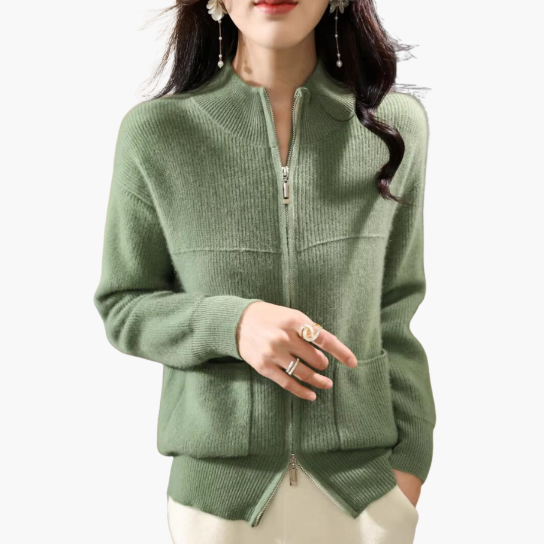 Cardigan Donna con Zip e Motivo a Coste | Altivaro