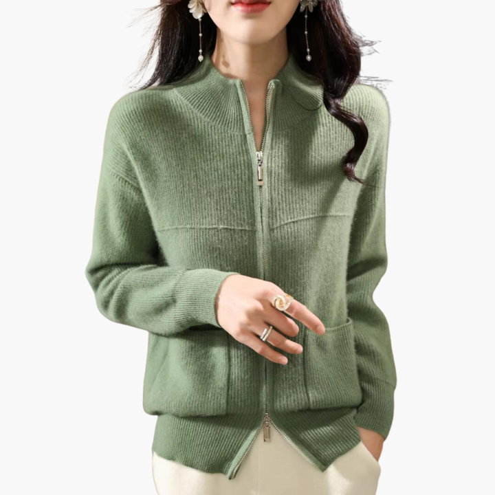 Cardigan Donna con Zip e Motivo a Coste | Altivaro
