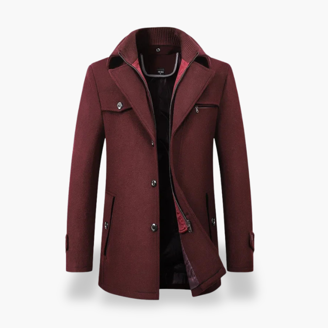 Men's Winter Wool Coat with Zip and Buttons | Altivaro