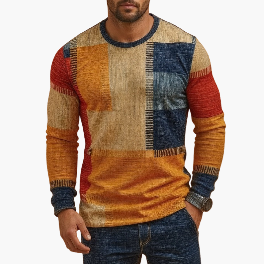 Maglia Uomo Cotone Lunga Manica Patchwork | Altivaro