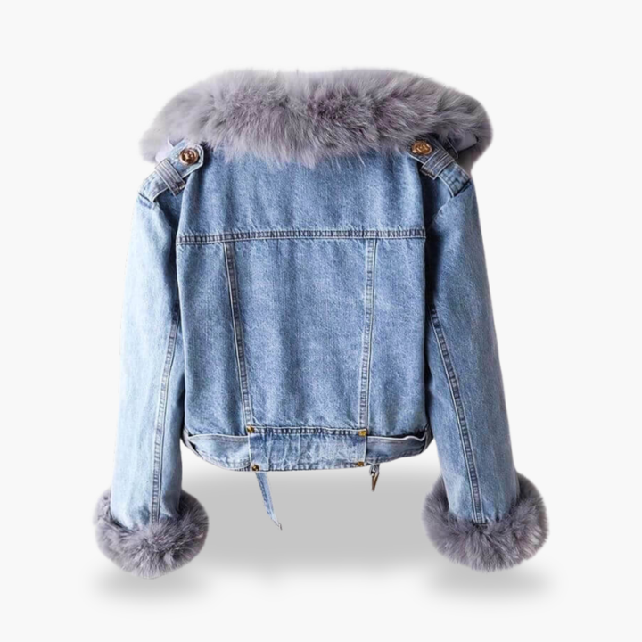 Women's Denim Jacket with Fur Collar and Golden Details | Altivaro