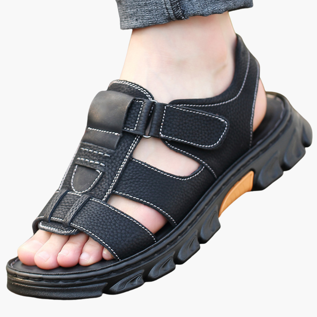 Sandali Uomo Ortopedici Neri Pelle Sportivi Comfort | Altivaro-Altivaro