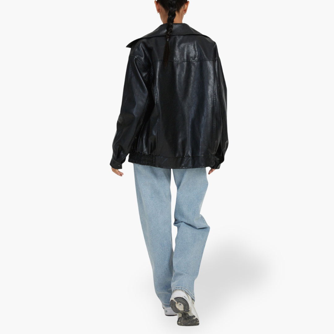 Giacca in Pelle con Zip Frontale e Tasche per Donna | Altivaro