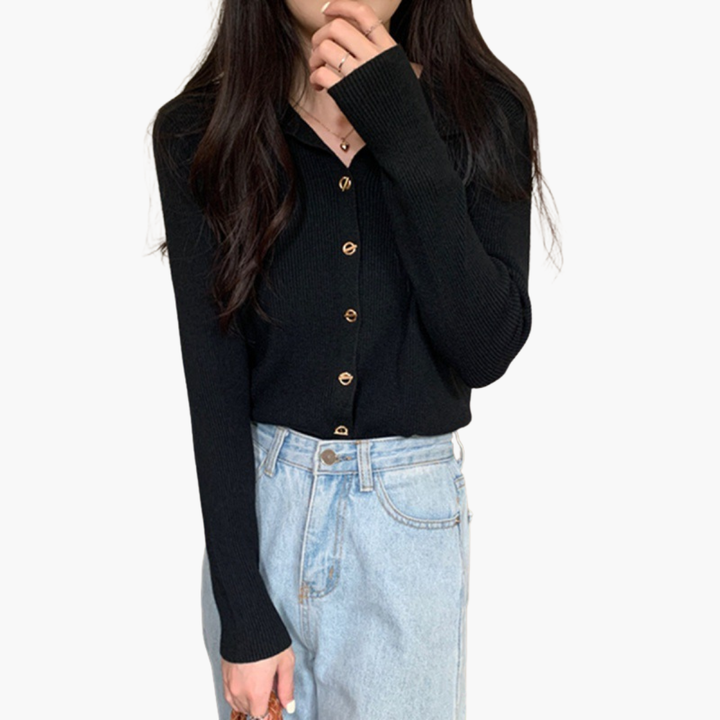 Women's Cardigan Knit Shirt Collar Buttons | Altivaro