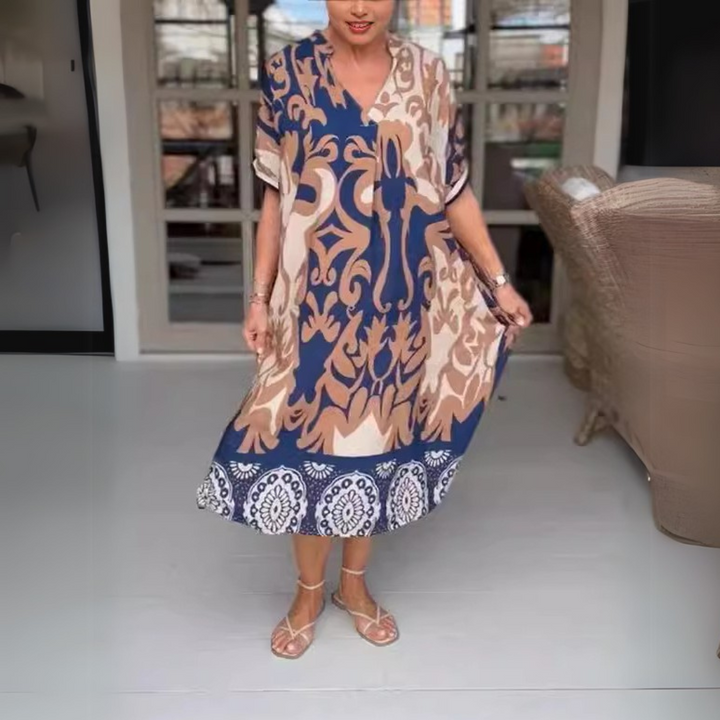 Donna Abito Midi Estivo Casual Stampa Boho con Tasche | Altivaro