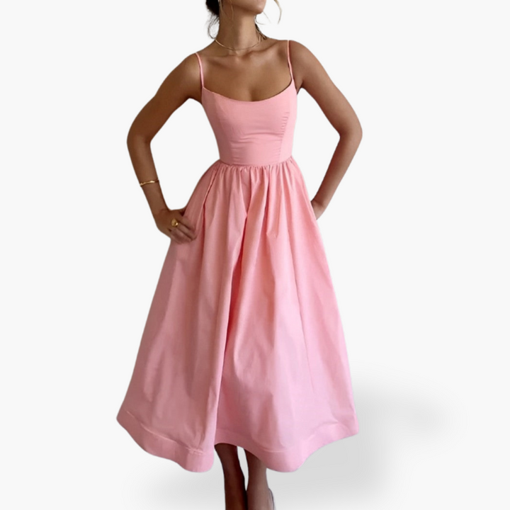 Donna Abito Midi Sottile Smanicato Elegante | Altivaro-Altivaro