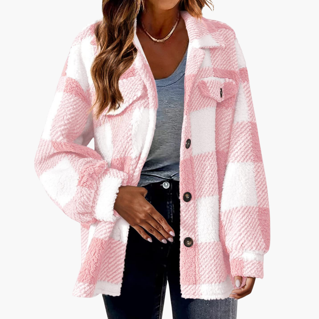 Women's Casual Plaid Fleece Jacket with Buttons | Altivaro