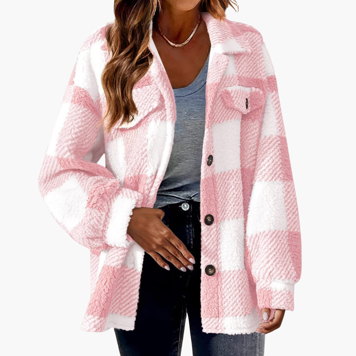 Women's Casual Plaid Fleece Jacket with Buttons | Altivaro