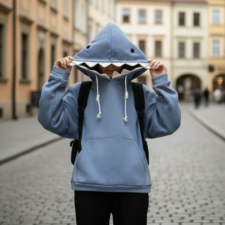Unisex Kapuzenpullover mit Hai-Motiv aus Baumwolle | Altivaro
