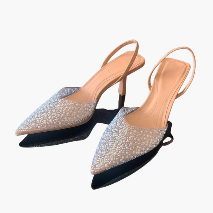 Women's Medium Heel Transparent Rhinestone Slingback Pumps | Altivaro