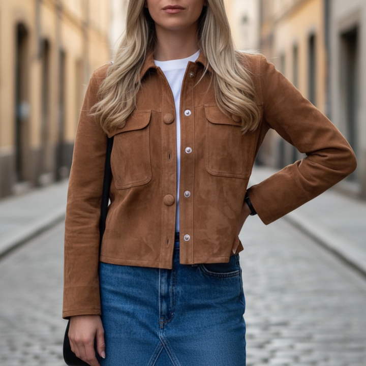 Giacca Donna Pelle Scamosciata Corto Bottoni | Altivaro