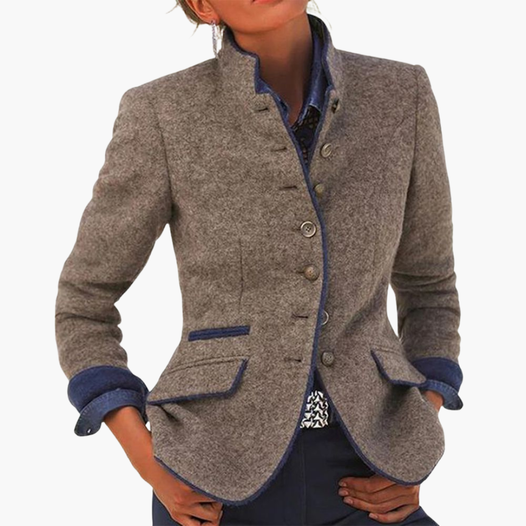 Women's Brown Tweed Jacket with High Collar | Altivaro