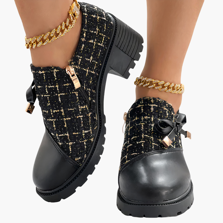 Women's Orthopedic Tweed Shoes with Zipper and Bow | Altivaro
