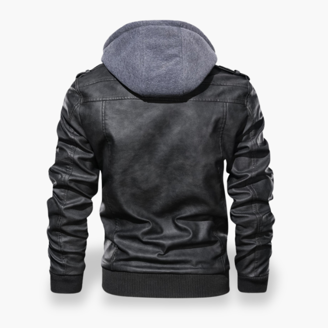 Men's Leather Jacket with Hood and Zippers | Altivaro
