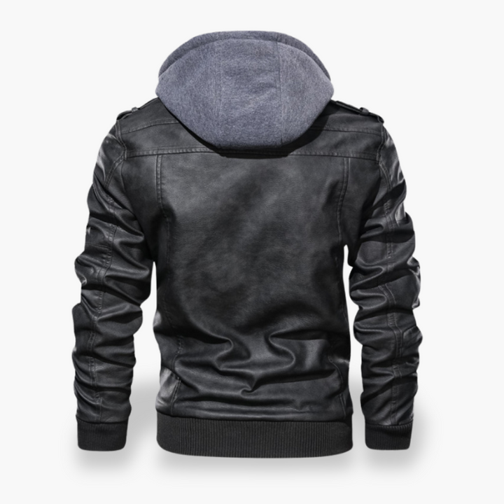 Men's Leather Jacket with Hood and Zippers | Altivaro