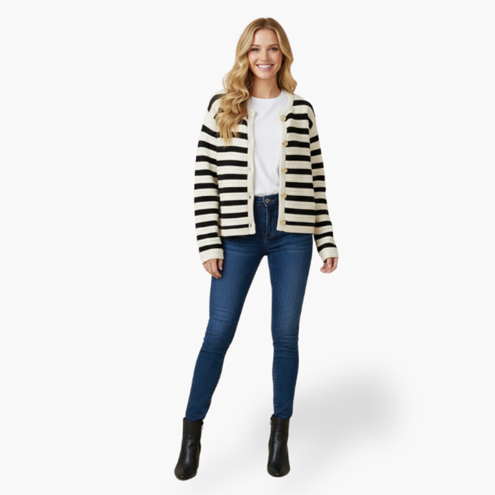 Cardigan Donna a Righe in Maglia di Cotone Bianco e Nero | Altivaro