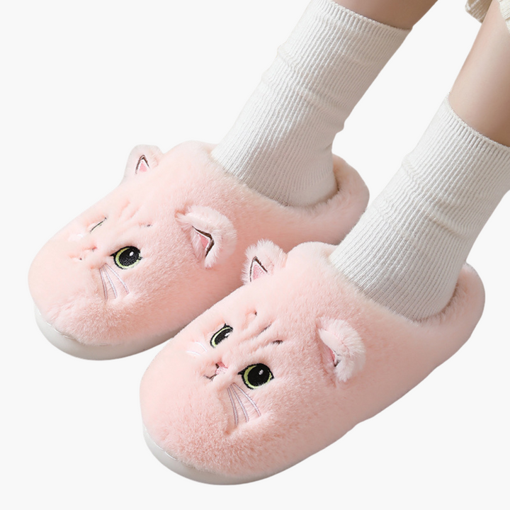Plush orthopedic slippers with cat pattern | Altivaro