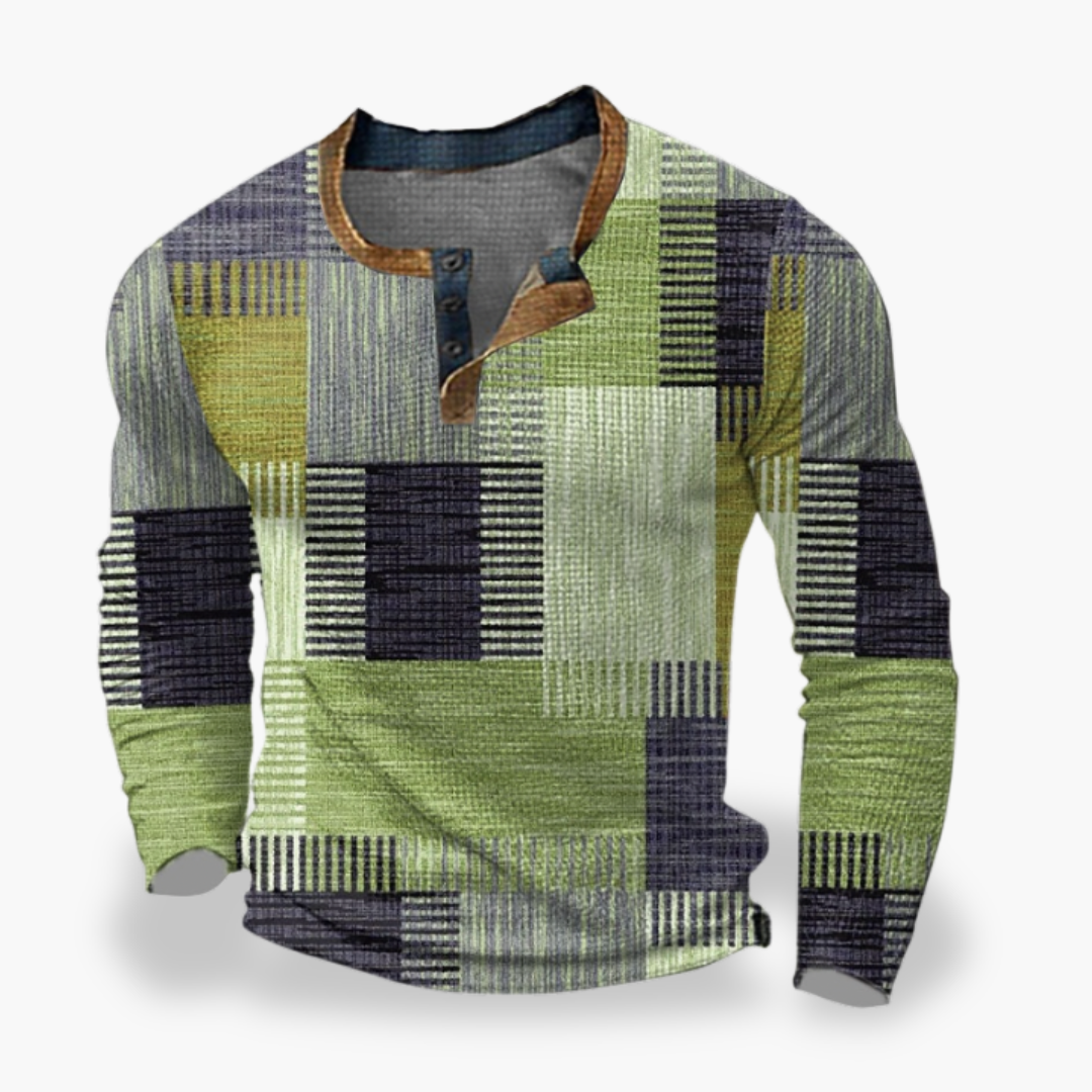 Maglia Uomo Manica Lunga Cotone Patchwork Colletto Bottoni | Altivaro