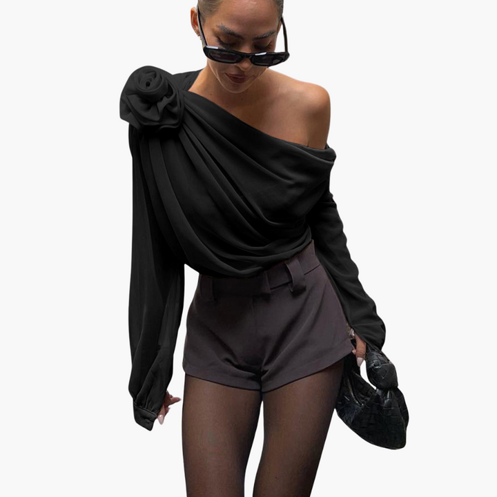 Blusa Donna Chiffon Monospalla con Fiore | Altivaro