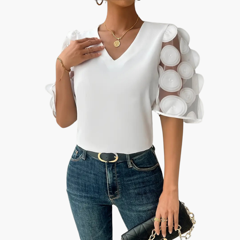 Blouse Elegante Donna V-Collo Maniche a Rete Pois | Altivaro-Altivaro